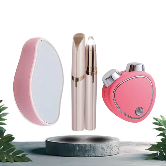 Combo Masajeador Microcorriente + Depiladora de Ceja + Piedra Cristal