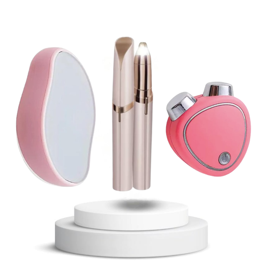 Combo Masajeador Microcorriente + Depiladora de Ceja + Piedra Cristal